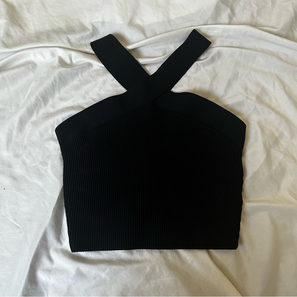 Aritzia Babaton Sculpt Knit Cross Cropped Tank Medium Black